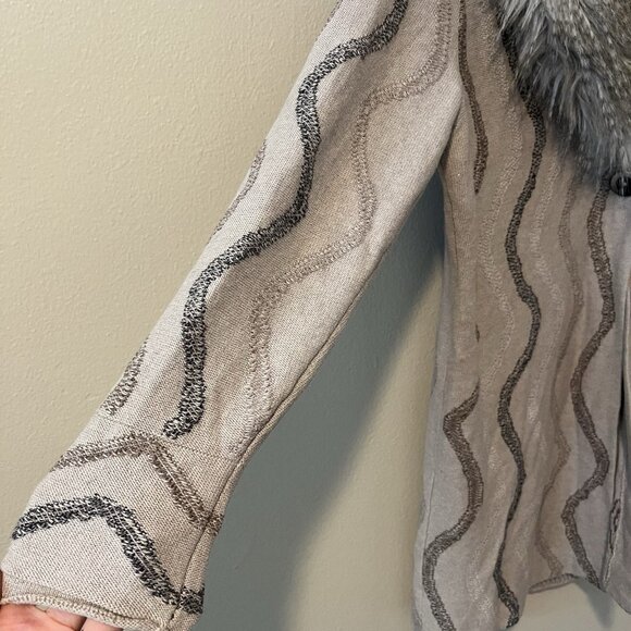 Nic Zoe Cardigan Sweater Open Front Fur Trim Art Lagenlook Boho Preppy Whimsical - Picture 4 of 8